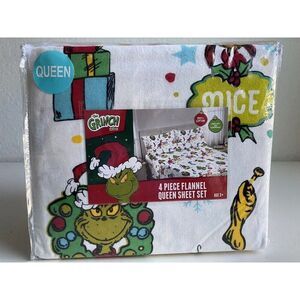 4 Pc Dr. Seuss The Grinch QUEEN Size Cotton Flannel Sheet Set Christmas Soft NEW